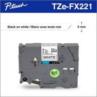 Brother TZe-FX221 Ruban d'identification flexible et laminé blanc avec texte noir pour étiqueteuses P-touch, 9 mm x 8 m