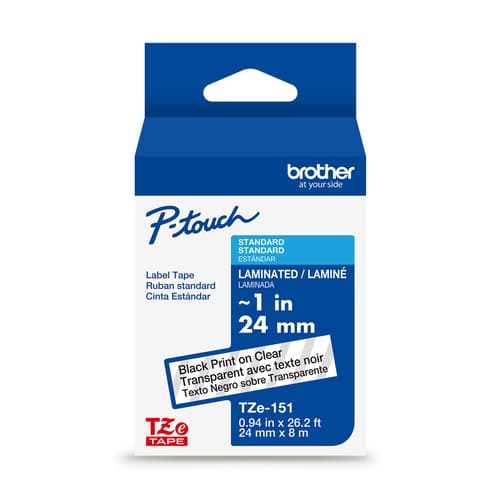 Brother TZe-151 Ruban laminé transparent avec texte noir authentique pour étiqueteuse P-touch, 24 mm (L) x 8 m (l)