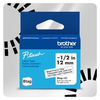 Brother BTAG131 Ruban non laminé transparent avec texte noir authentique pour étiqueteuse P-touch, 12 mm (L) x 4 m (l)