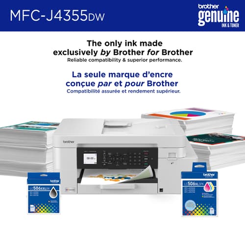 Brother MFC-J4355DW Imprimante tout-en-un à jet d’encre couleur sans fil INKvestment avec écran couleur de 1,8 po et fente d’alimentation manuelle