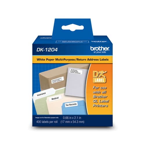 Brother DK1204 Étiquettes de papier à usages multiples (400 étiquettes) - 0,66 po x 2,1 po (17 mm x 54,3 mm)
