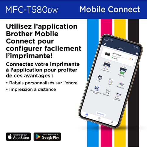 Brother MFC-T580DW Imprimante tout-en-un à jet d’encre couleur sans fil INKvestment Tank assortie de 3 ans d’encre