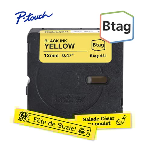 Brother BTAG631 Ruban non laminé jaune avec texte noir authentique pour étiqueteuse P-touch, 12 mm (L) x 4 m (l)