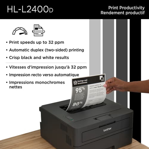 Brother HL-L2400D Imprimante laser monochrome avec cartouche de toner de 700 pages pour bureaux à domicile