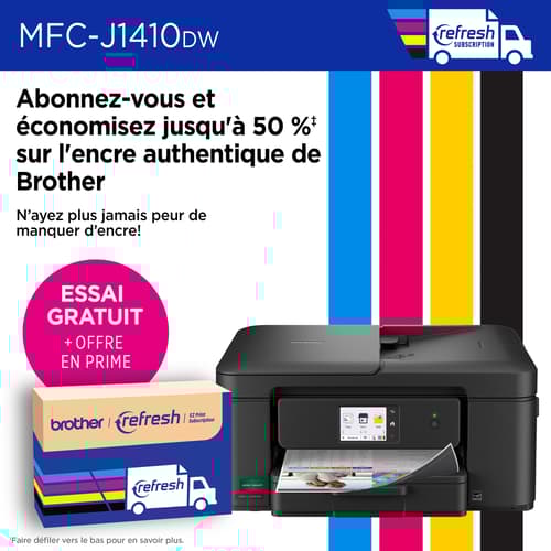 Brother MFC-J1410DW Imprimante tout-en-un à jet d’encre couleur sans fil Work Smart avec écran couleur de 2,7 po et impression recto verso automatique
