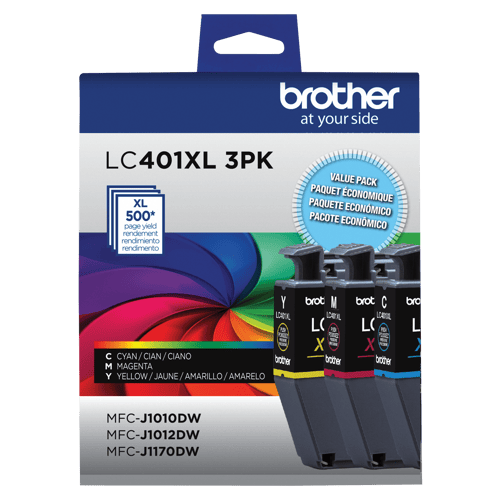 Brother authentique LC401XL3PKS Ensemble de 3 cartouches d'encre de couleur à haut rendement