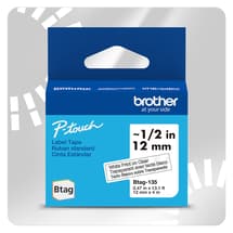 Brother BTAG135 Ruban non laminé transparent avec texte blanc authentique pour étiqueteuse P-touch, 12 mm (L) x 4 m (l)