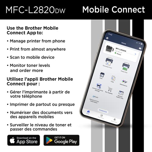 Brother MFC-L2820DW Imprimante tout-en-un laser monochrome professionnelle compatible avec l’Abonnement Refresh, avec impression, copie et numérisation mobiles et cartouche de 700 pages