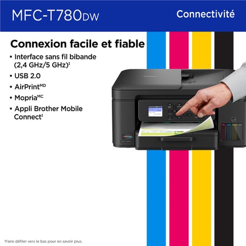 Brother MFC-T780DW Imprimante tout-en-un à jet d’encre couleur sans fil INKvestment Tank avec impression recto vers et 3 ans d’encre