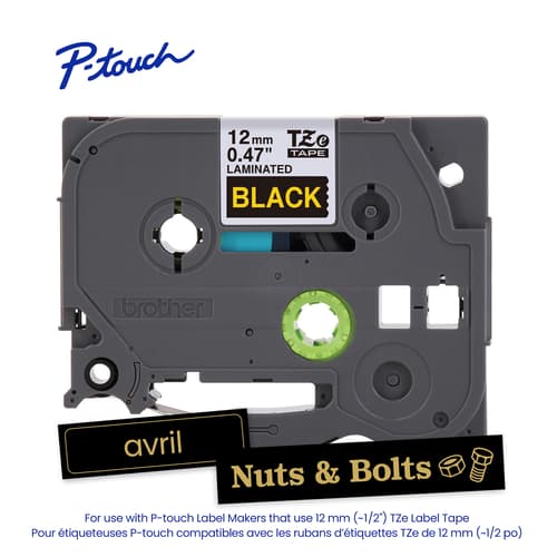 Brother TZe-334 Ruban laminé noir avec texte doré authentique pour étiqueteuse P-touch, 12 mm (L) x 8 m (l)