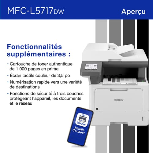 Brother MFC-L5717DW Imprimante tout-en-un laser monochrome professionnelle avec réseautage sans fil et impression, numérisation et copie recto verso