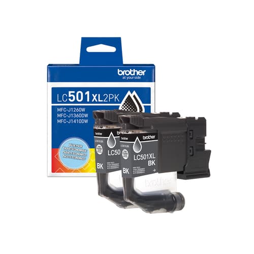 Brother LC501XL2PKS Ensemble de 2 cartouches d’encre noire authentique à haut rendement