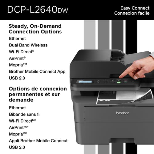 Brother DCP-L2640DW Imprimante multifonction laser monochrome professionnelle compatible avec Refresh, avec impression, copie et numérisation mobiles et cartouche de 700 pages - Remis à neuf