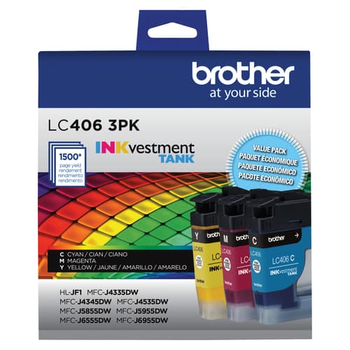 Brother LC4063PKS Ensemble de 3 cartouches d’encre authentiques couleur à rendement standard INKvestment Tank