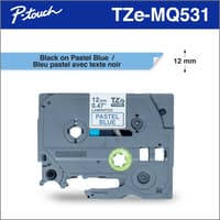 Brother TZeMQ531 Ruban bleu pastel avec texte noir authentique pour étiqueteuses P-touch, 12 mm de largeur x 5 m de longueur