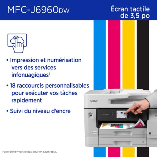 Brother MFC-J6960DW Imprimante tout-en-un à jet d’encre couleur sans fil INKvestment avec impression au format 11 po x 17 po et écran tactile couleur de 3,5 po