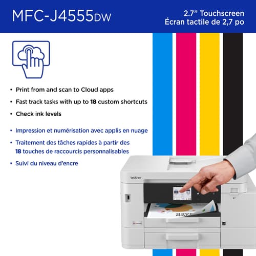 Brother MFC-J4555DW Imprimante tout-en-un à jet d’encre couleur sans fil INKvestment Tank avec écran couleur de 2,7 po et bacs à papier