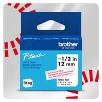 Brother BTAG132 Ruban non laminé transparent avec texte rouge authentique pour étiqueteuse P-touch, 12 mm (L) x 4 m (l)