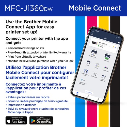 Brother MFC-J1360DW Imprimante tout-en-un à jet d’encre couleur sans fil Work Smart avec impression recto verso automatique et écran couleur de 1,8 po