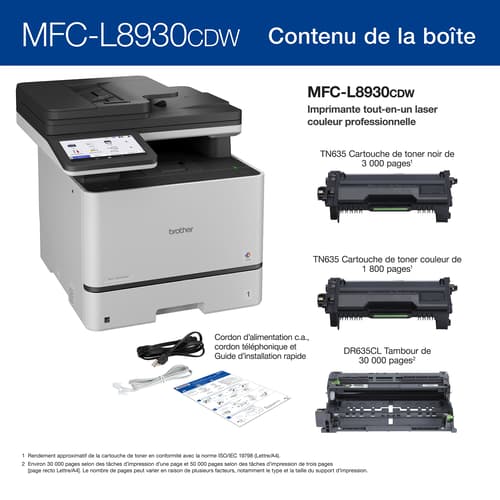 Brother MFC-L8930CDW Imprimante tout-en-un laser couleur professionnelle économique avec impression, numérisation et copie recto verso