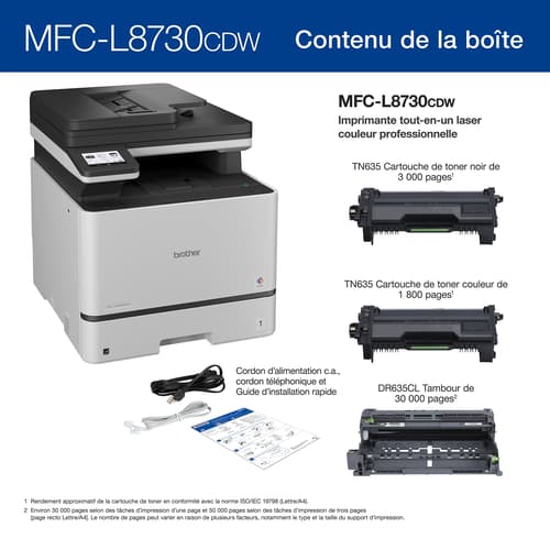 Brother MFC-L8730CDW Imprimante tout-en-un laser couleur professionnelle avec impression, numérisation et copie recto verso et réseautage sans fil