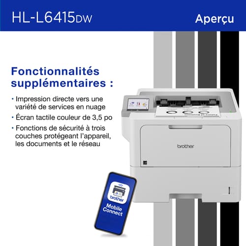 Brother HL-L6415DW Imprimante laser monochrome Entreprise offrant un faible coût d’impression, des fonctions de sécurité une grande capacité papier
