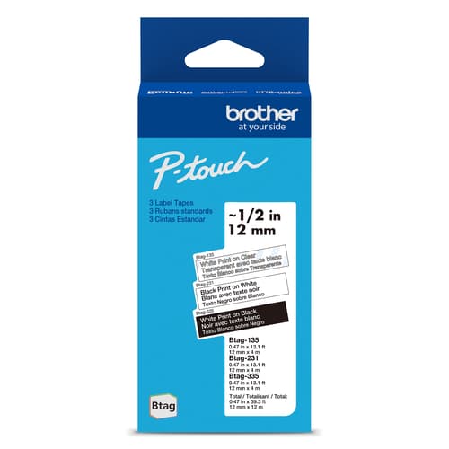 Brother BTAG3M01 Rubans non laminés neutres authentiques (paquet de 3) pour étiqueteuse P-touch, 12 mm (L) x 4 m (l)