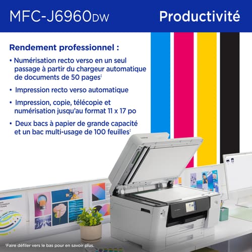 Brother MFC-J6960DW Imprimante tout-en-un à jet d’encre couleur sans fil INKvestment avec impression au format 11 po x 17 po et écran tactile couleur de 3,5 po