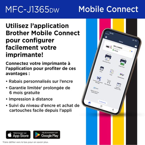 Brother MFC-J1365DW Imprimante tout-en-un à jet d’encre couleur sans fil INKvestment avec impression recto verso automatique et écran couleur de 1,8 po