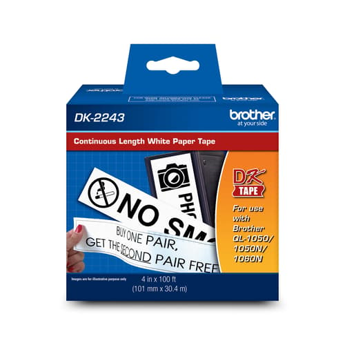 Brother DK2243 Ruban de papier continu blanc avec texte noir - 4 po x 100 pi (101 mm x 30,4 m)