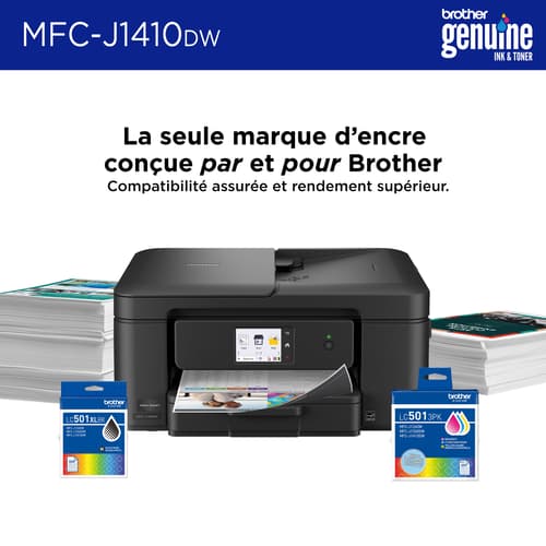 Brother MFC-J1410DW Imprimante tout-en-un à jet d’encre couleur sans fil Work Smart avec écran couleur de 2,7 po et impression recto verso automatique