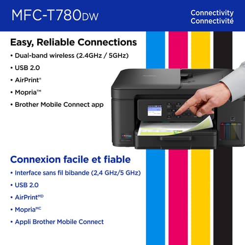 Brother MFC-T780DW Imprimante tout-en-un à jet d’encre couleur sans fil INKvestment Tank avec impression recto vers et 3 ans d’encre