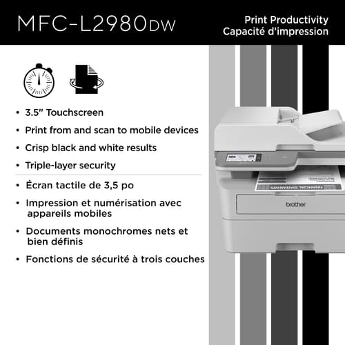 Brother MFC-L2980DW Imprimante tout-en-un laser monochrome sans fil compacte