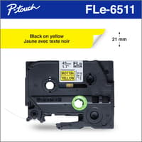 Brother FLe6511 Étiquettes en polyester prédécoupées authentiques jaunes avec texte noir pour étiqueteuses P-touch, 21 mm x 45 mm