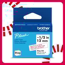 Brother BTAG232 Ruban non laminé blanc avec texte rouge authentique pour étiqueteuse P-touch, 12 mm (L) x 4 m (l)
