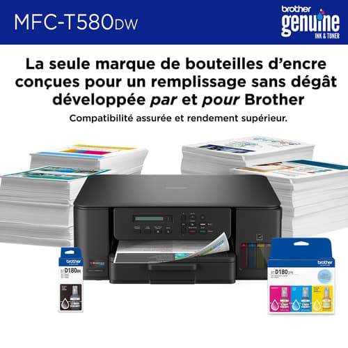 Brother MFC-T580DW Imprimante tout-en-un à jet d’encre couleur sans fil INKvestment Tank assortie de 3 ans d’encre