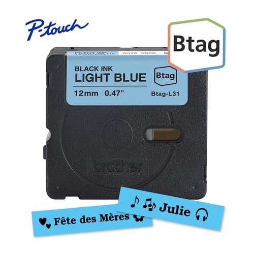 Brother BTAGL31 Ruban non laminé bleu pâle avec texte noir authentique pour étiqueteuse P-touch, 12 mm (L) x 4 m (l)