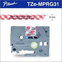 Brother Genuine TZEMPRG31 Black Print on Red Gingham Patterned 12 mm Tape for P-touch Label Makers