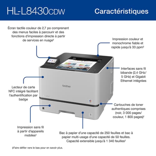 Brother HL-L8430CDW Imprimante laser couleur professionnelle économique avec capacités sans fil
