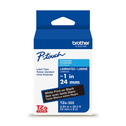 Brother TZe-355G Ruban laminé noir avec texte blanc authentique pour étiqueteuse P-touch, 24 mm (L) x 8 m (l)