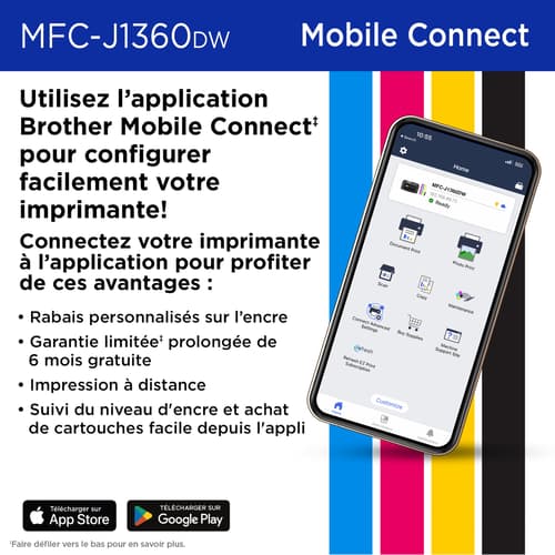 Brother MFC-J1360DW Imprimante tout-en-un à jet d’encre couleur sans fil Work Smart avec impression recto verso automatique et écran couleur de 1,8 po
