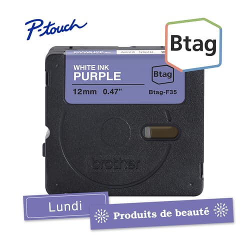 Brother BTAGF35 Ruban non laminé violet avec texte blanc authentique pour étiqueteuse P-touch, 12 mm (L) x 4 m (l)