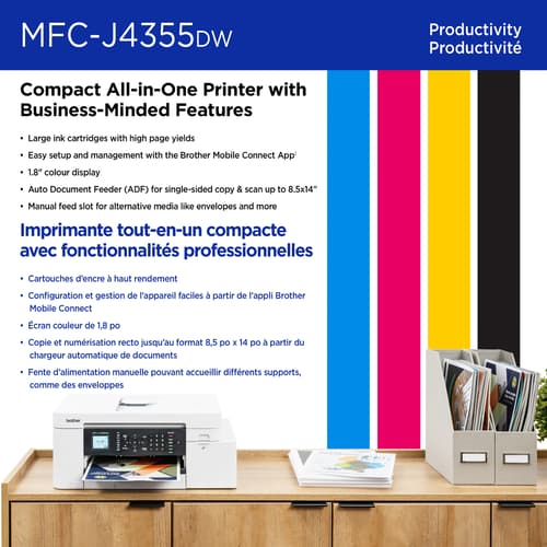 Brother MFC-J4355DW Imprimante tout-en-un à jet d’encre couleur sans fil INKvestment avec écran couleur de 1,8 po et fente d’alimentation manuelle
