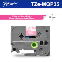 Brother TZEMQP35 Ruban rose baie avec texte blanc authentique 12 mm pour étiqueteuses P-touch