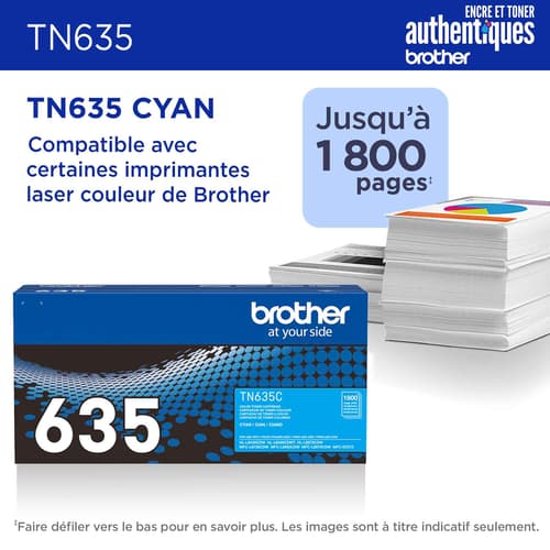 Brother authentique TN635C Cartouche de toner cyan à rendement standard