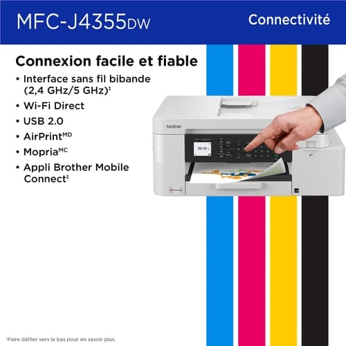 Brother MFC-J4355DW Imprimante tout-en-un à jet d’encre couleur sans fil INKvestment avec écran couleur de 1,8 po et fente d’alimentation manuelle