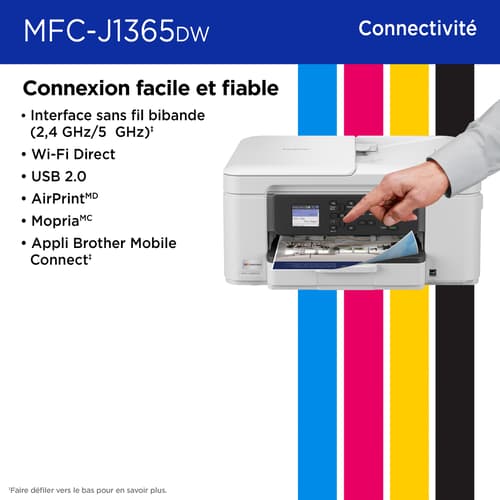 Brother MFC-J1365DW Imprimante tout-en-un à jet d’encre couleur sans fil INKvestment avec impression recto verso automatique et écran couleur de 1,8 po