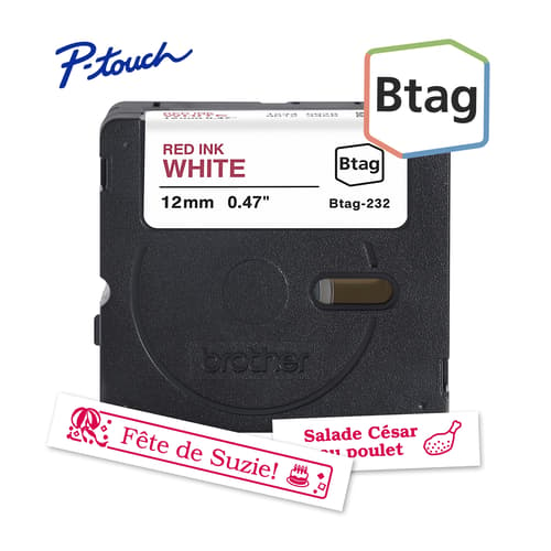 Brother BTAG232 Ruban non laminé blanc avec texte rouge authentique pour étiqueteuse P-touch, 12 mm (L) x 4 m (l)