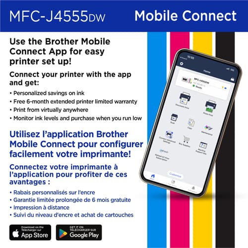 Brother MFC-J4555DW Imprimante tout-en-un à jet d’encre couleur sans fil INKvestment Tank avec écran couleur de 2,7 po et bacs à papier