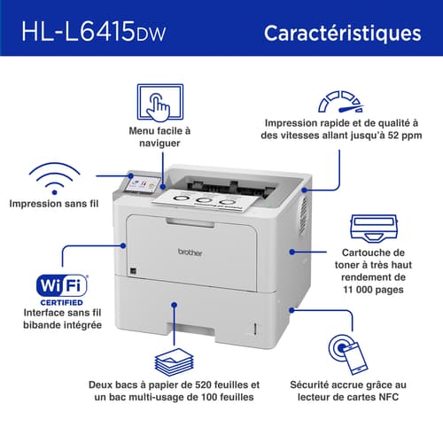 Brother HL-L6415DW Imprimante laser monochrome Entreprise offrant un faible coût d’impression, des fonctions de sécurité une grande capacité papier